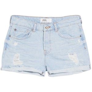 MNG Mango Light Wash Frayed Cotton Jean Shorts